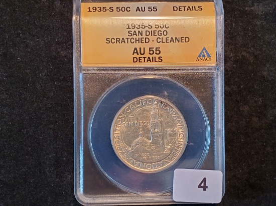 ANACS 1935-S San Diego Commemorative Half Dollar in About Uncirculated 55 Details