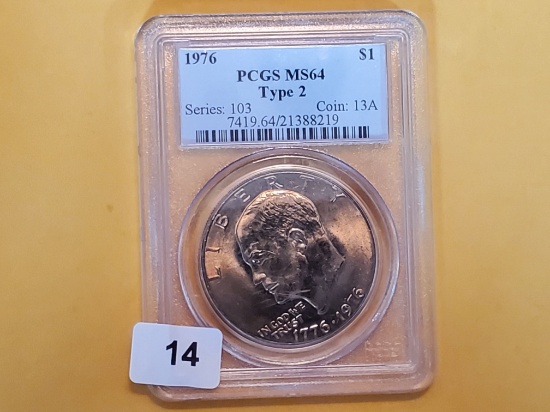 PCGS 1976 Type 2 Eisenhower Dollar in Mint State 64