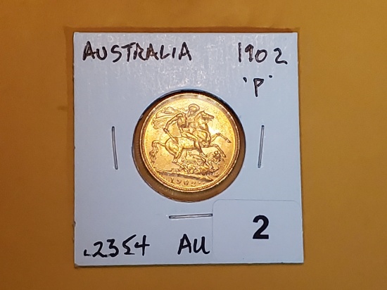 GOLD! Beautiful 1902-P Australia gold Sovereign in About Uncirculated
