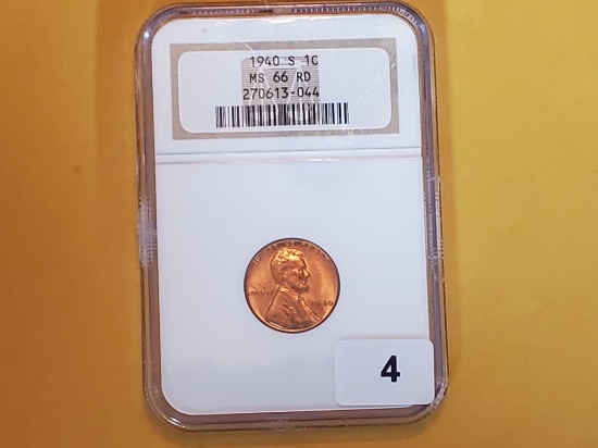 GEM! NGC 1940-S Wheat cent in Mint State 66 RED