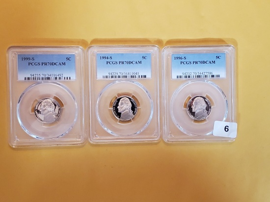 Three PERFECTLY GRADED PCGS Jefferson Proof Nickels