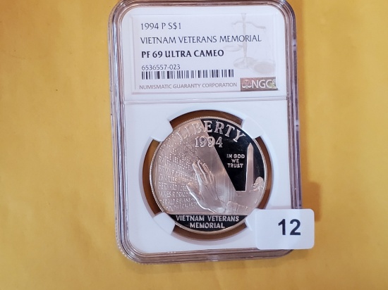 NGC 1994-P Vietnam Veteran's Memorial Proof 69 Ultra Cameo Commemorative Silver Dollar