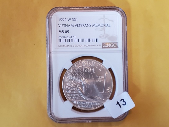 NGC 1994-W Vietnam Veteran's Memorial Mint State 69 Commemorative Silver Dollar