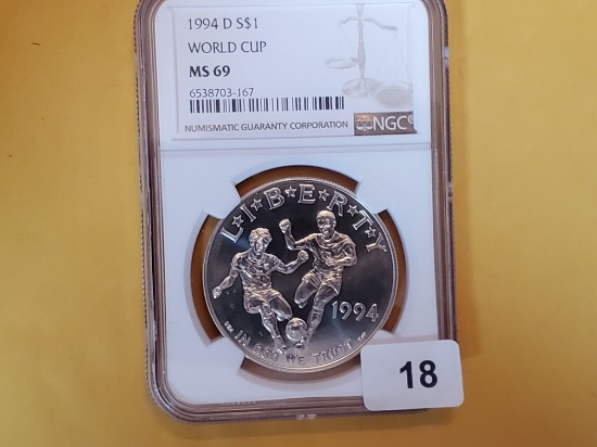 NGC 1994-D World Cup Mint State 69 Commemorative Silver Dollar