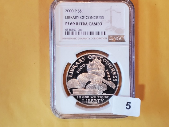 NGC 2000-P Library of Congress Commemorative Silver Dollar in Proof 69 Ultra Cameo