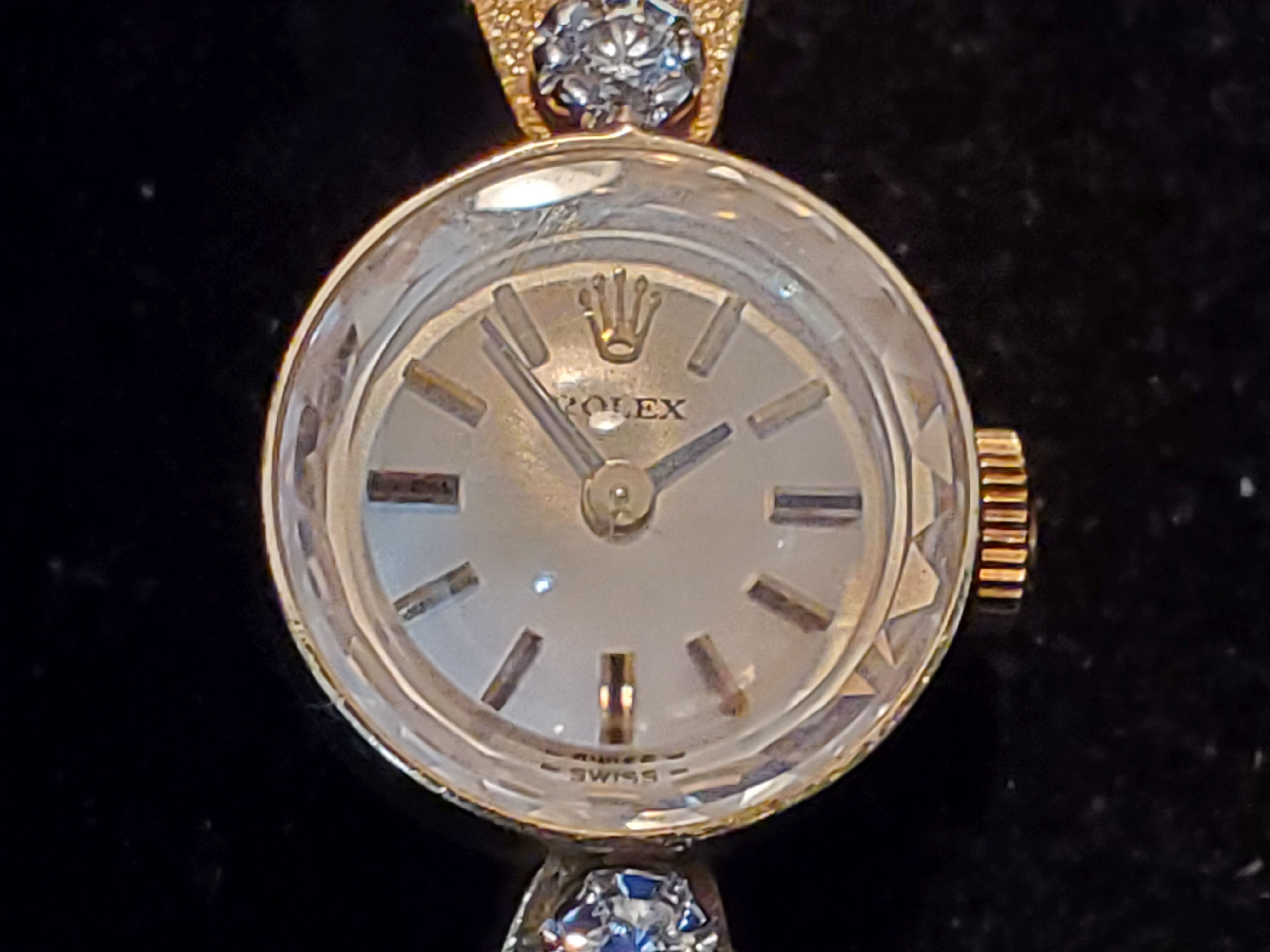 OG BOX & PAPERS Vintage Rolex 14k Yellow Gold & Diamonds Ladies Watch [Ref 3523] 1980 ROLEX REF. 3523 LADIES DIAMOND 14K SOLID WHITE GOLD CAL  main image 2