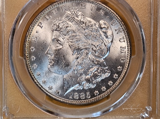 PCGS 1885 Morgan Dollar in Mint State 63
