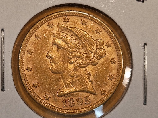 GOLD! 1895 Liberty Head Gold Five Dollar Half Eagle in Brilliant About Uncirculated plus