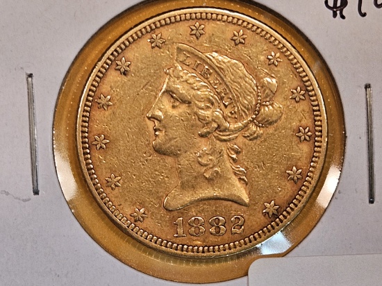 GOLD! About Uncirculated 1882 Gold Liberty Head $10 Eagle