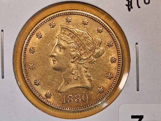 GOLD! About Uncirculated plus 1880 Liberty Head GOLD $10 Eagle