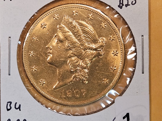 GOLD! Choice Brilliant Uncirculated 1907-D Liberty head $20 Double Eagle RPD