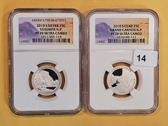 PERFECT! Two Perfect Grade NGC Proof 70 Ultra Cameo Quarters