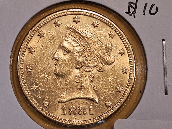 GOLD! 1881 Liberty Head Gold $10 Eagle in Brilliant AU-BU
