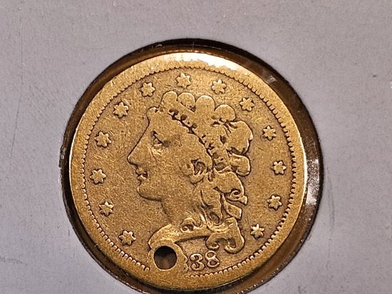 * OLD GOLD! 1838 Classic Head Gold $2.5 Quarter Eagle