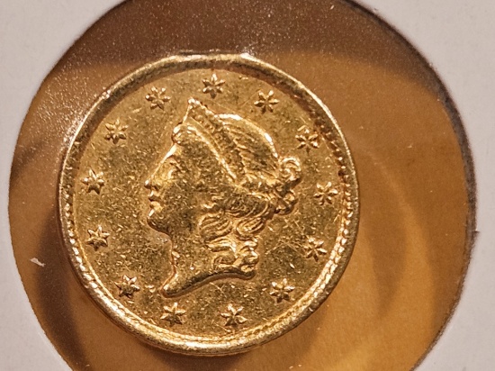 GOLD! 1851 Type 1 Gold Dollar in Brilliant About Uncirculated - details