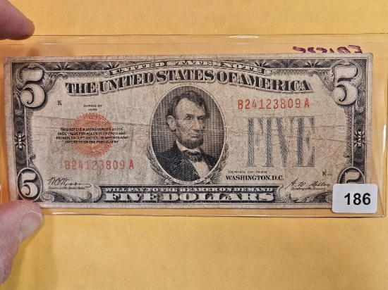 1928 Five Dollar US note in Very Good