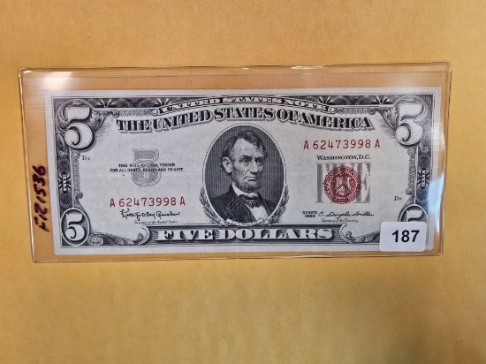 Crisp About Uncirculated 1963 Five Dollar Red Seal