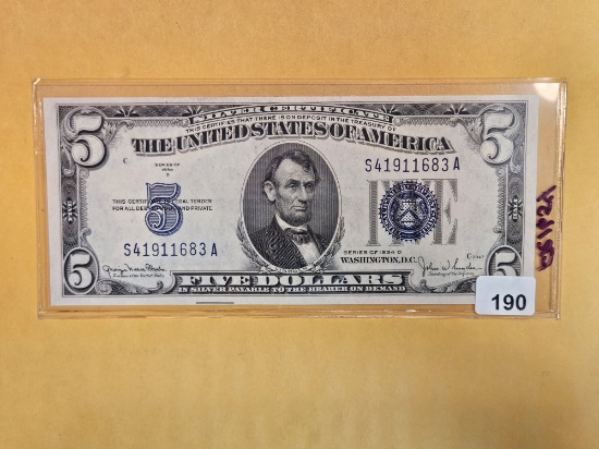 Crisp About Uncirculated 1934-D Five Dollar Silver Certificate