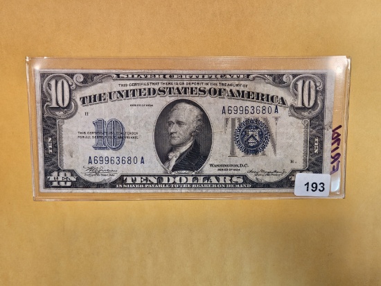 1934 Ten Dollar Silver Certificate in Fine