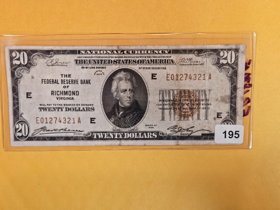 1929 Twenty Dollar National Currency in Very Fine