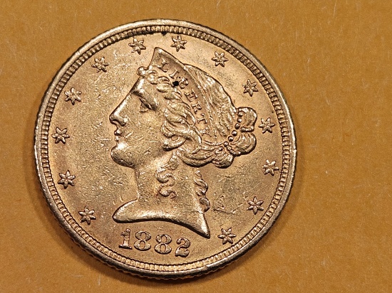 GOLD! Brilliant About Uncirculated plus 1882 Liberty Head Gold $5 Half-Eagle