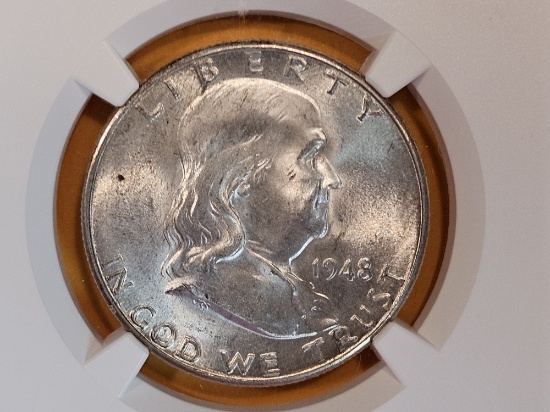 NGC 1948-D Franklin Half Dollar in Mint State 64 FBL