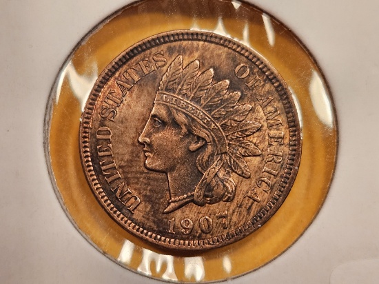 Bright AU-UNC 1907 Indian Cent