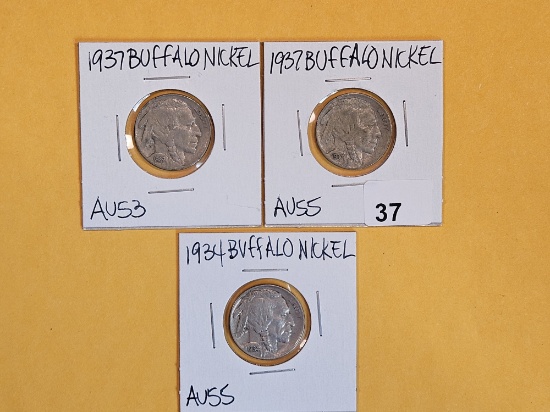 Three About Uncirculated plus Buffalo Nickels