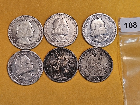 Six mixed Silver Half Dollars