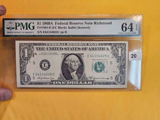PMG 1969-A One Dollar FRN in Choice Uncirculated 64 EPQ