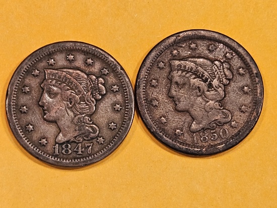 1847 and 1850 Braided Hair Large Cents