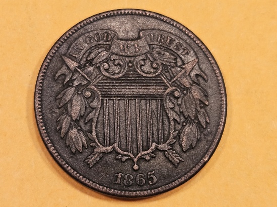 1865 Two Cent piece in Extra Fine