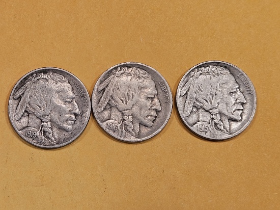 Three early Buffalo Nickels