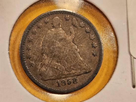VARIETY! 1858 Inverted Date Seated Liberty Half Dime in Very Good