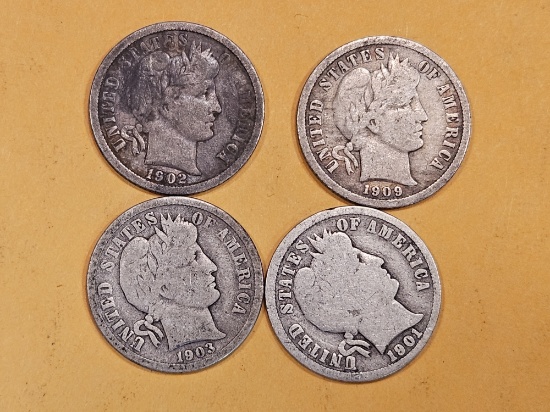 Four New Orleans minted Barber Dimes