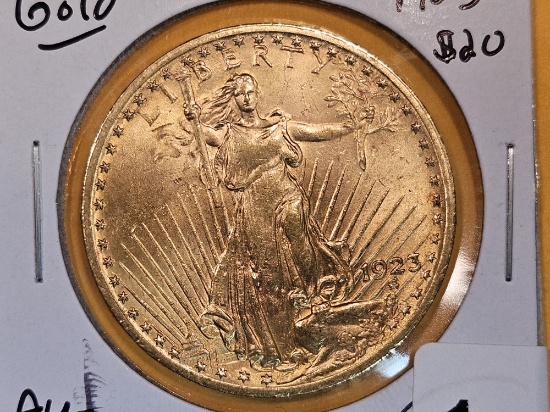 GOLD! Brilliant AU-BU 1923 Saint Gaudens Gold Twenty Dollars
