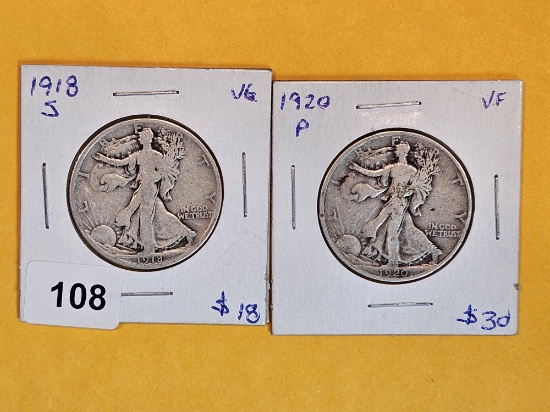 1918-S and 1920 Walking Liberty Half Dollars