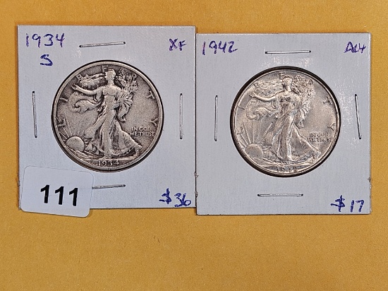 1934-S and 1942 Walking Liberty Half Dollars