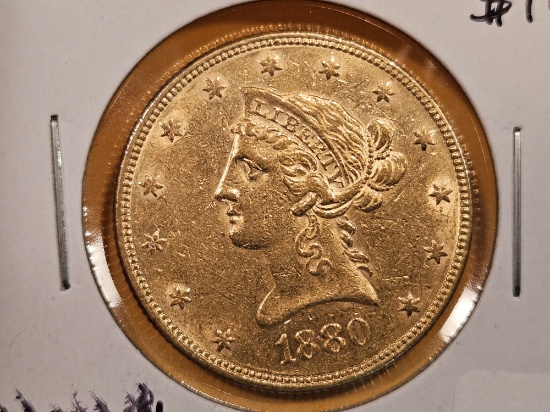 GOLD! Brilliant About Uncirculated plus 1880 GOLD Liberty Head Ten Dollars