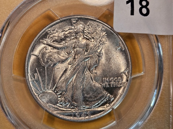 PCGS 1943 Walking Liberty Half Dollar in About Uncirculated 58