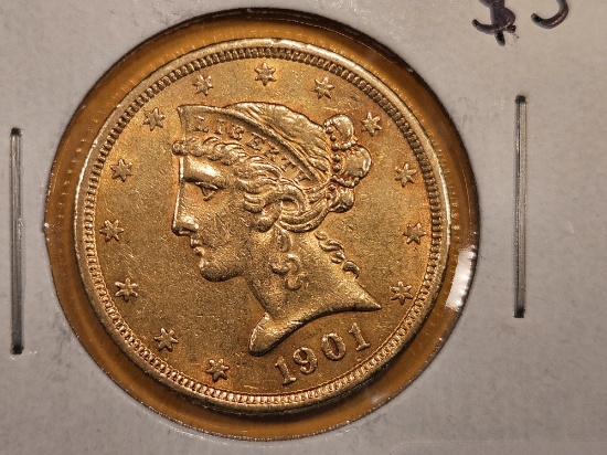 Gold! Brilliant About Uncirculated Plus 1901-S Liberty Head Gold Five Dollars