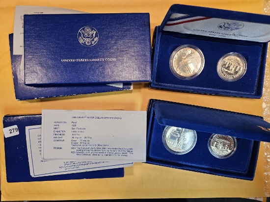 Two 1986-S Proof Deep Cameo Two-Coin Commemorative Sets