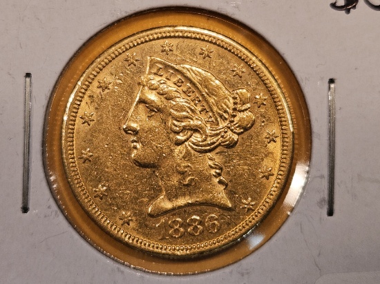 Gold! Brilliant About Uncirculated Plus 1886-S Liberty Head Gold Five Dollars