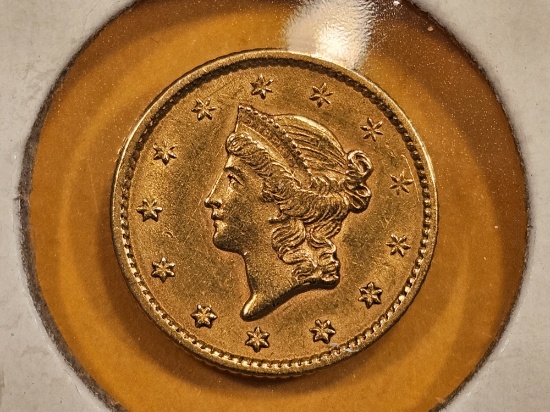 GOLD! 1852 Gold Dollar in AU to Uncirculated