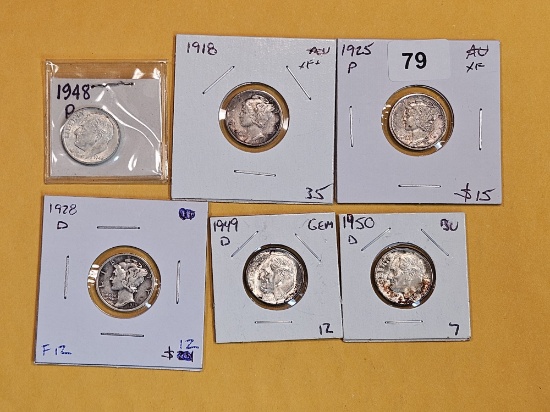 Six nice, mixed, Silver Dimes