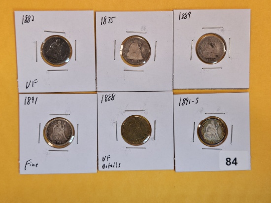 Six more mixed Silver Seated Liberty Dimes