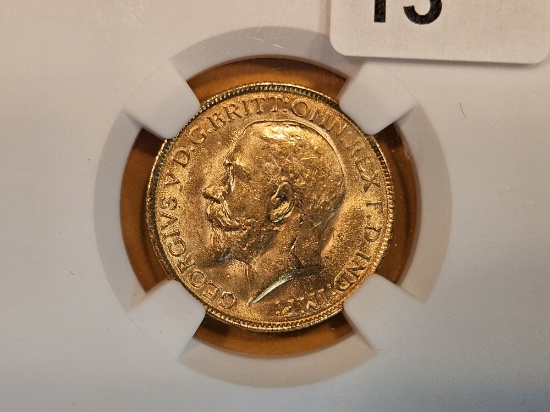* KEY * GOLD! NGC 1918I British-India GOLD 1 Sovereign in Mint State 63