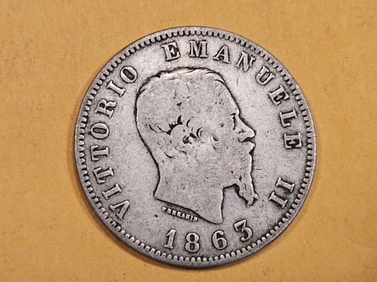 1863 Italy 1 lira in Fine