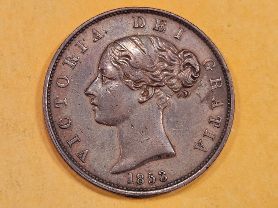1853 Great Britain 1/2 penny in Very Fine plus