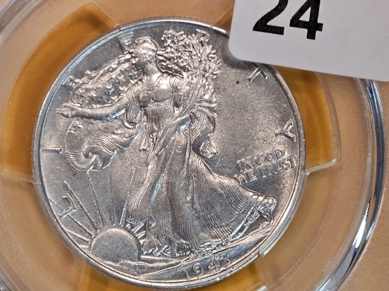 PCGS 1943 Walking Liberty Half Dollar in About Uncirculated 55
